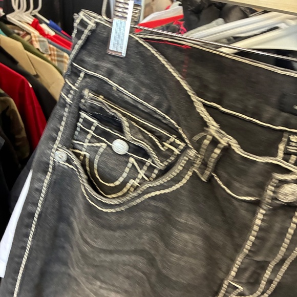 MENS True Religion Ricky Relaxed Stretch Denim Jeans Pre Owned SZ 34 Black Grey - Picture 4 of 16